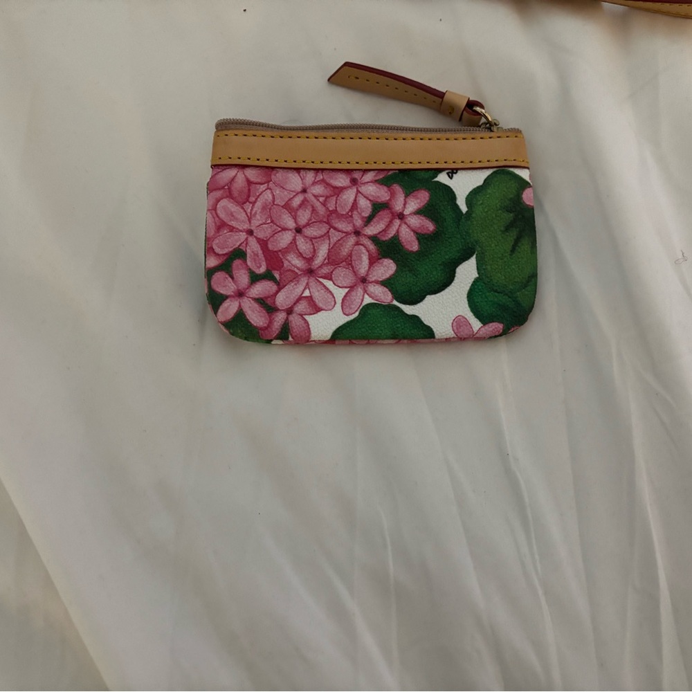 Dooney & Bourke Pink and Green Floral Satchel with matching coin purse - Picture 3 of 5